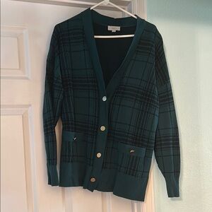 Green Plaid Cardigan Sweater